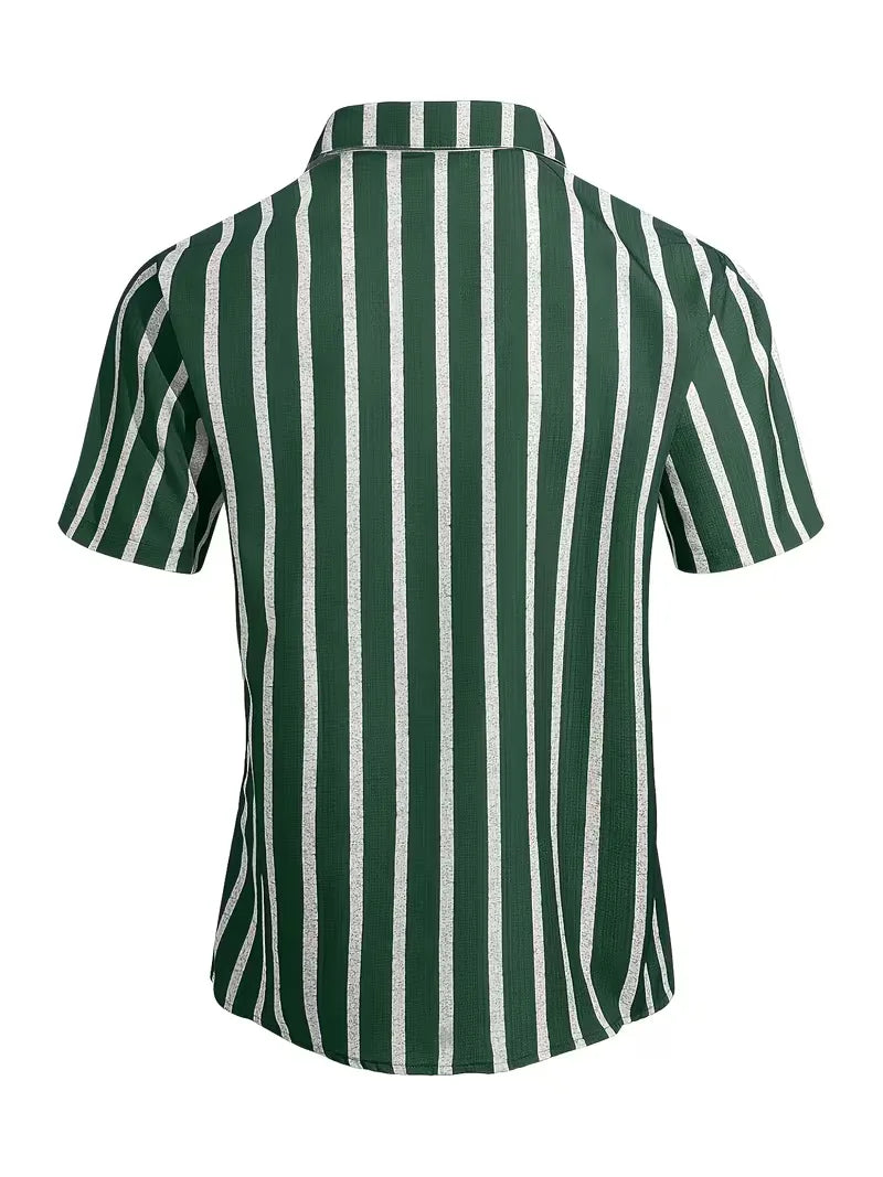 Mens Short Sleeve V Neck Stripe Shirt