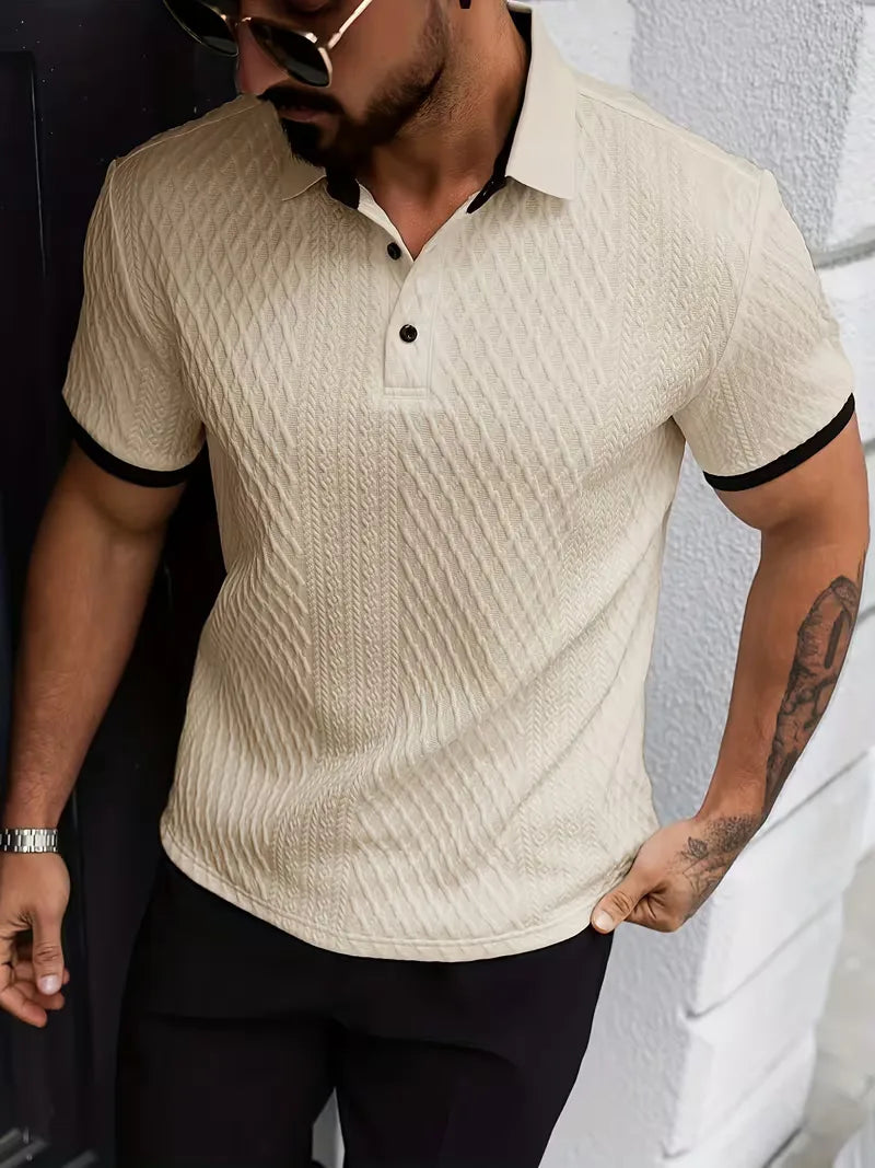 Mens V Neck Polo Jacquard Pattern