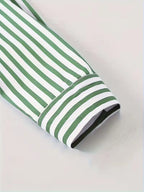 Mens Vertical Stripe Dress Shirt Mandarin Collar