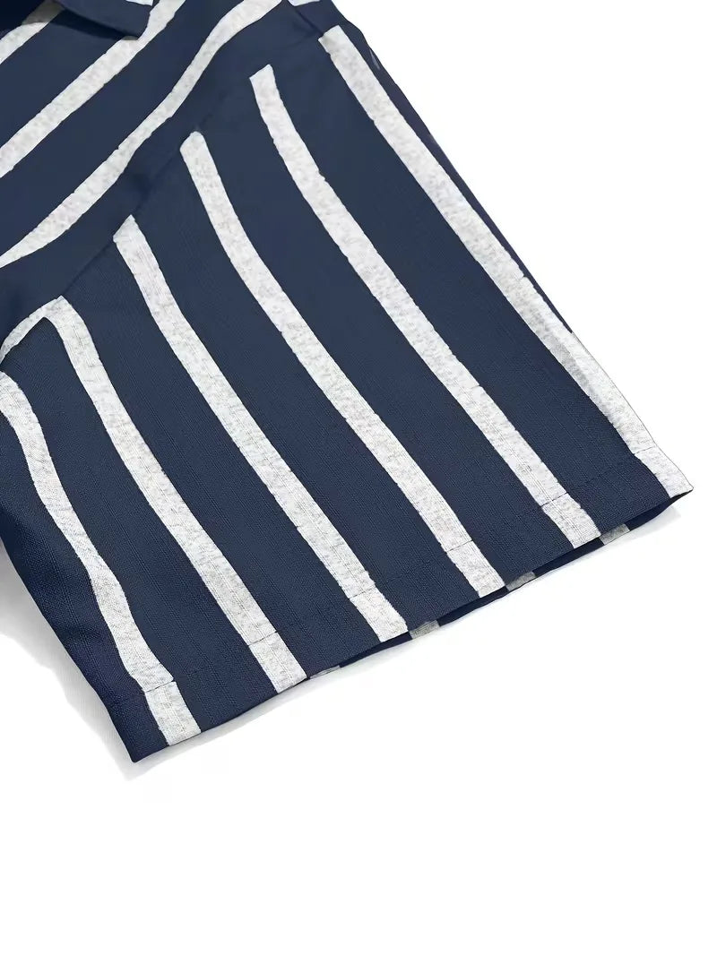 Mens Short Sleeve V Neck Stripe Shirt