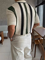 Mens Short Sleeve V Neck Striped Polo