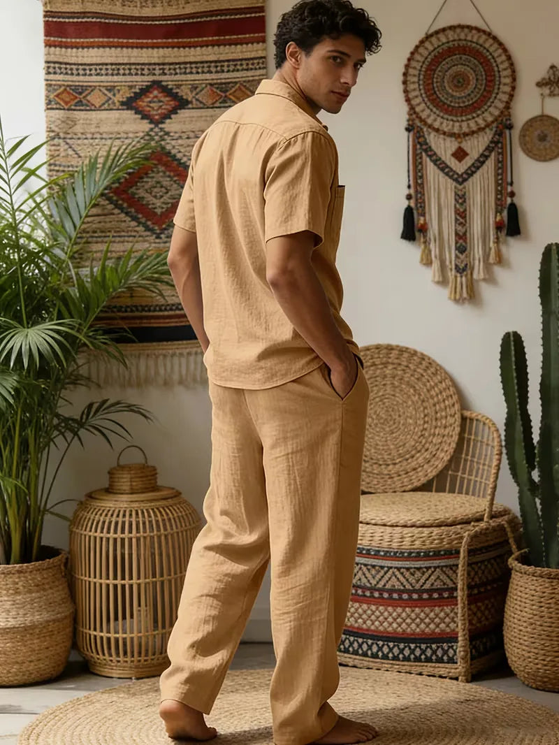 Mens Summer Linen Set Short Sleeve