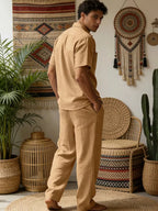 Mens Summer Linen Set Short Sleeve