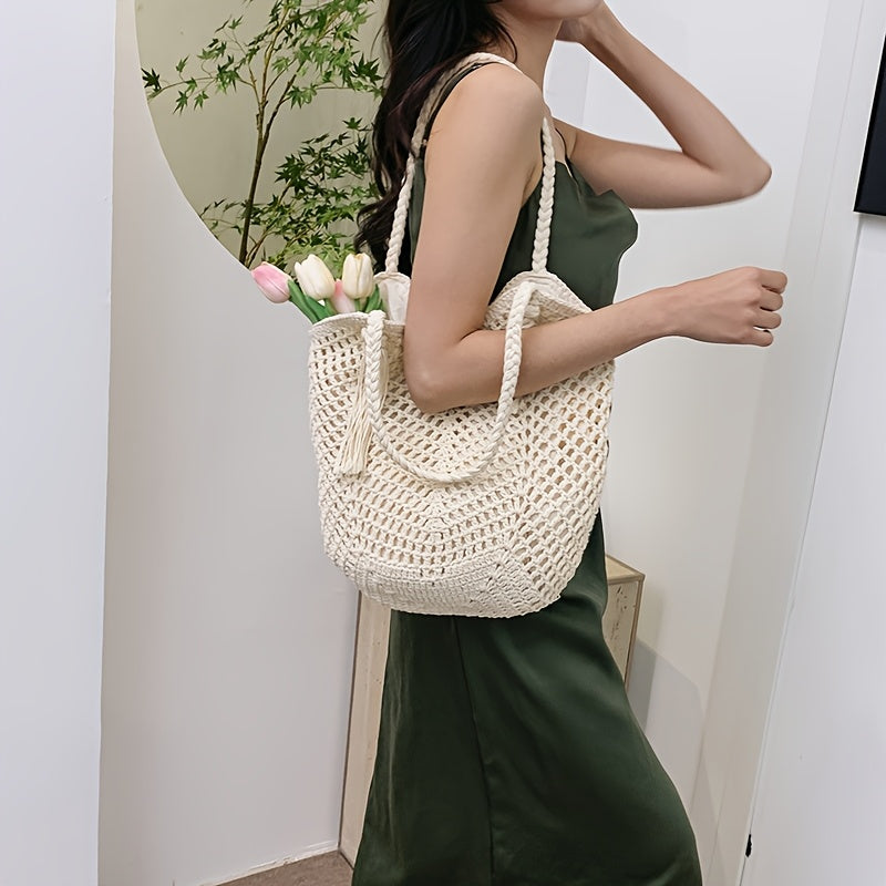 Womens Boho Shoulder Bag Woven Handles Two Color