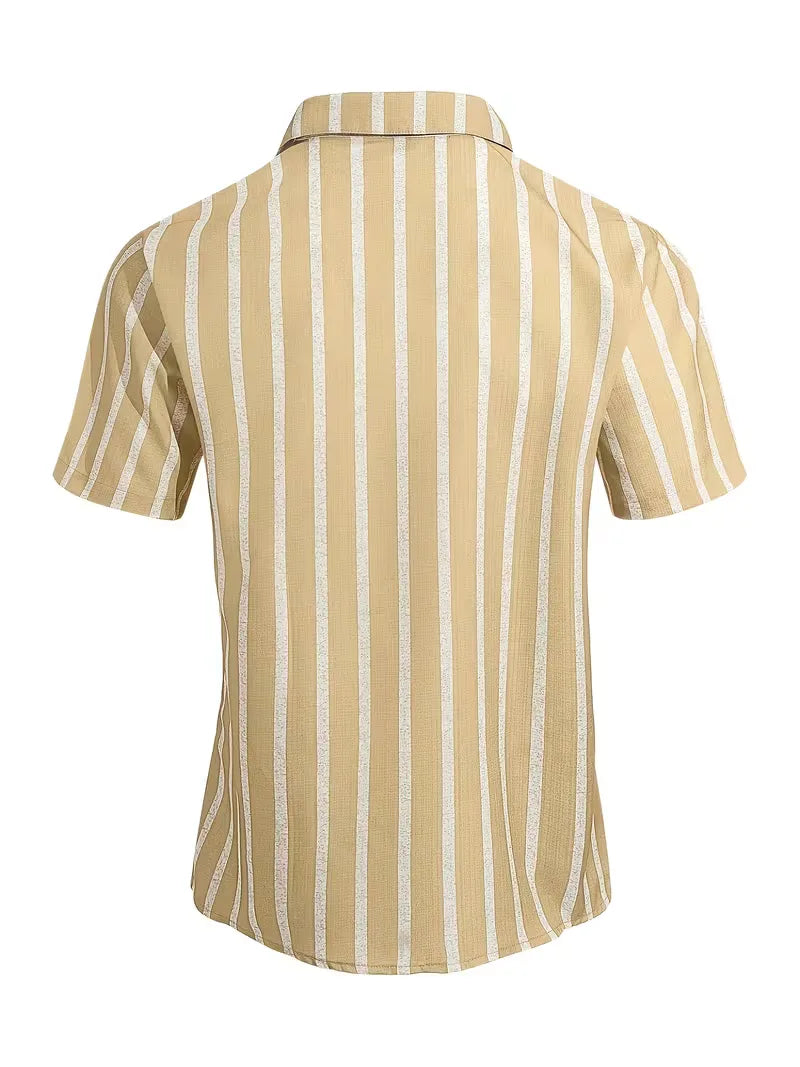 Mens Short Sleeve V Neck Stripe Shirt