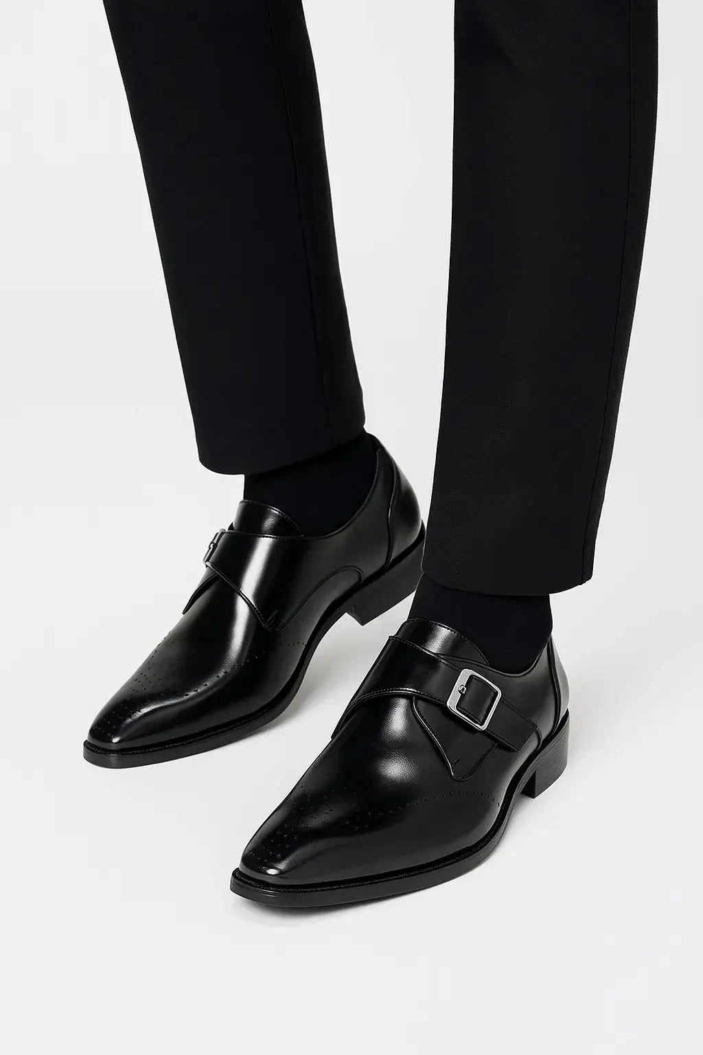 Mens Double Buckle Leather Dress Shoes Two Color