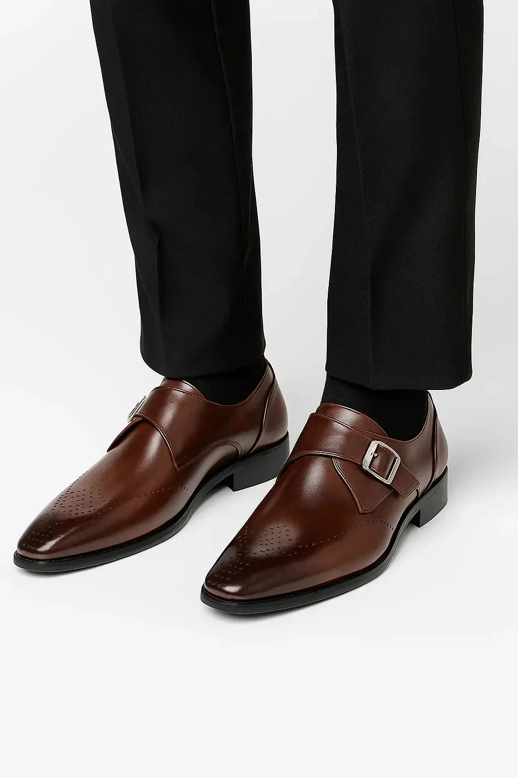Mens Double Buckle Leather Dress Shoes Two Color
