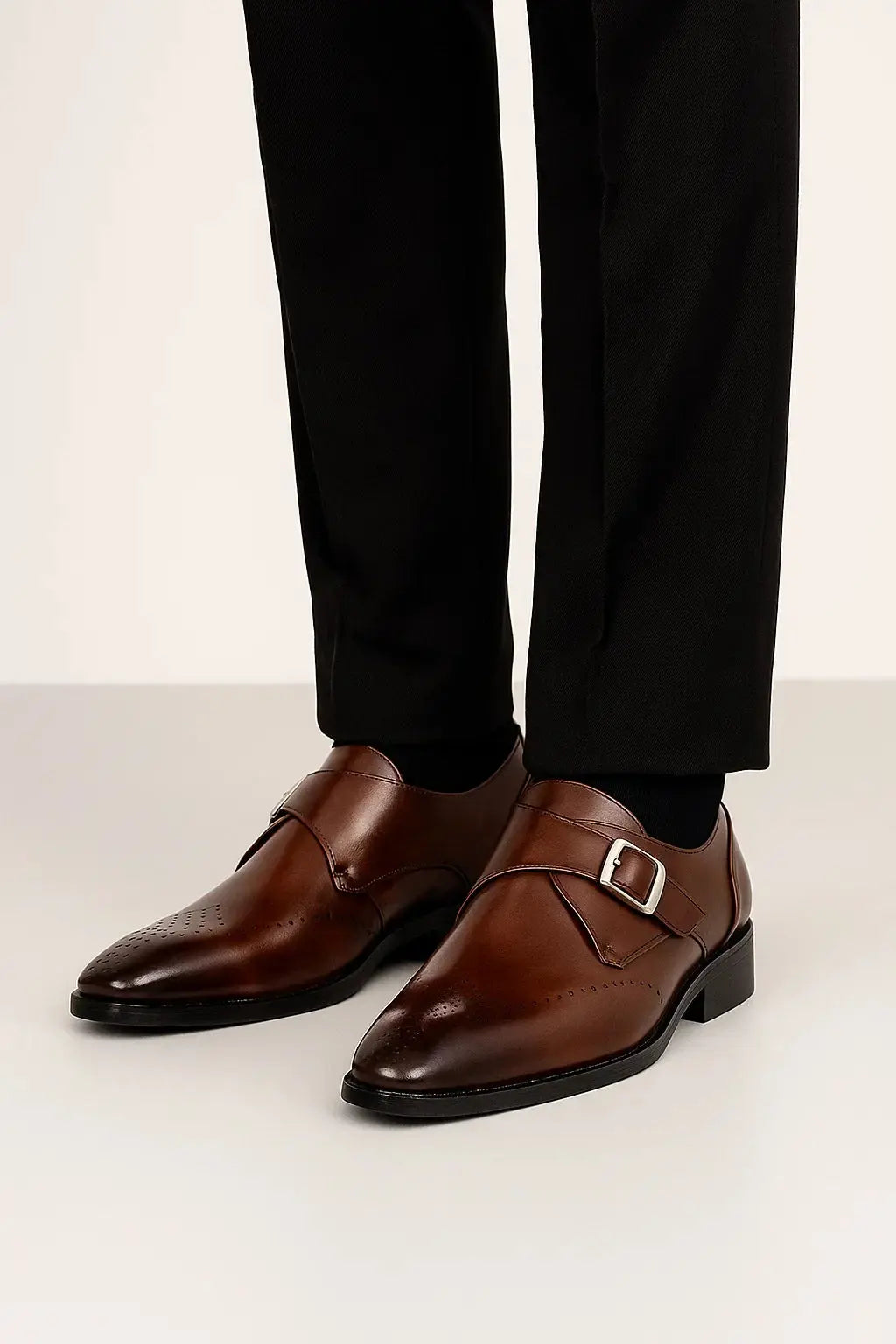 Mens Double Buckle Leather Dress Shoes Two Color