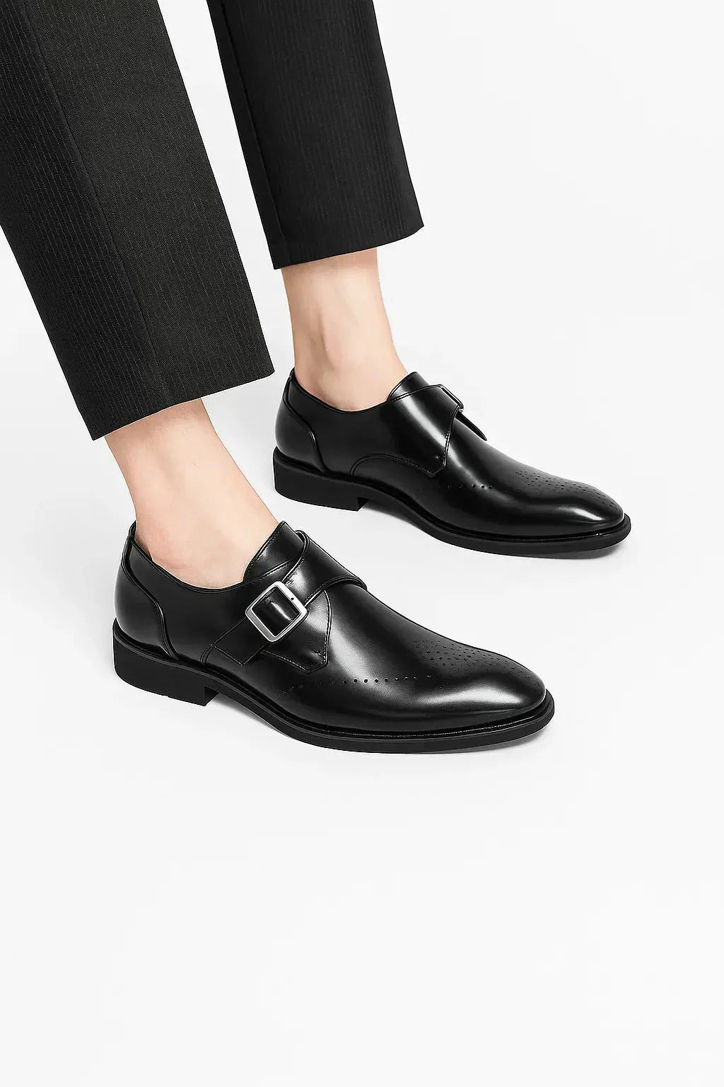 Mens Double Buckle Leather Dress Shoes Two Color