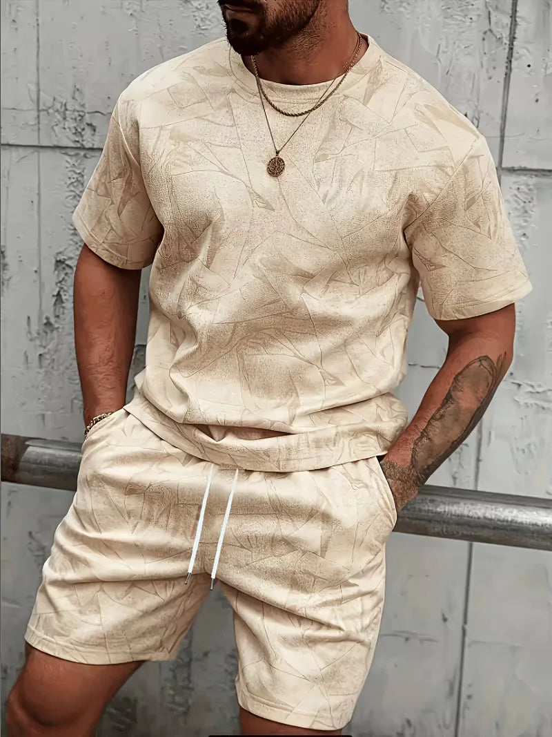 Mens Abstract Print Shirt and Shorts Set