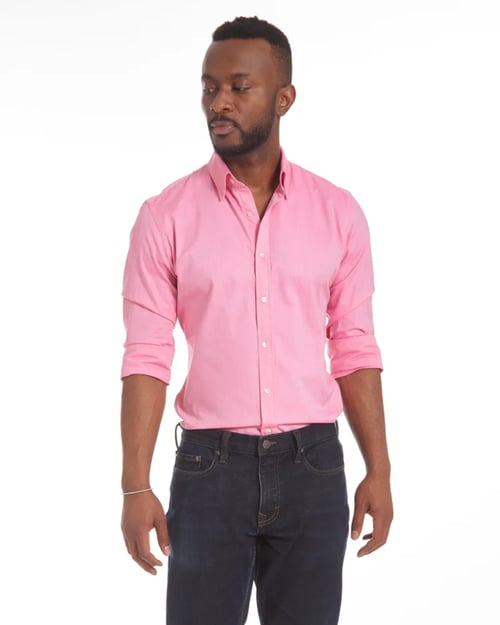 Mens Oxford Shirt Slim Fit Stretch Zip Closure Five Color