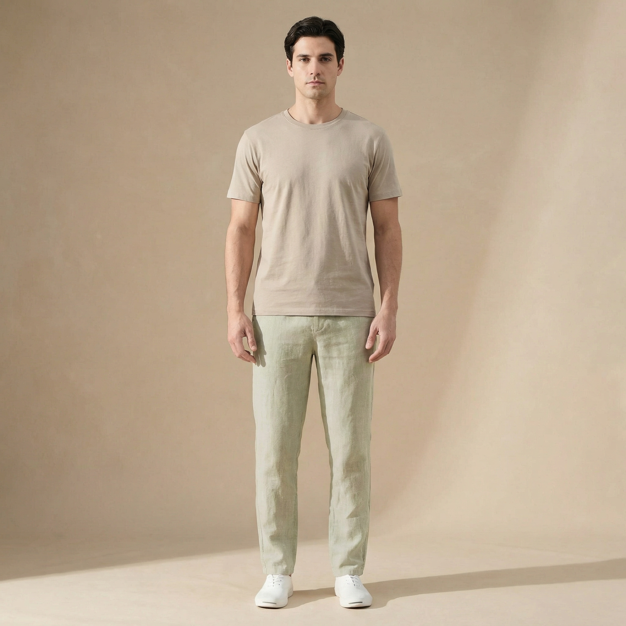 Men's Linen Summer Pants Regular Fit Breathable Fabric Elastic Waist