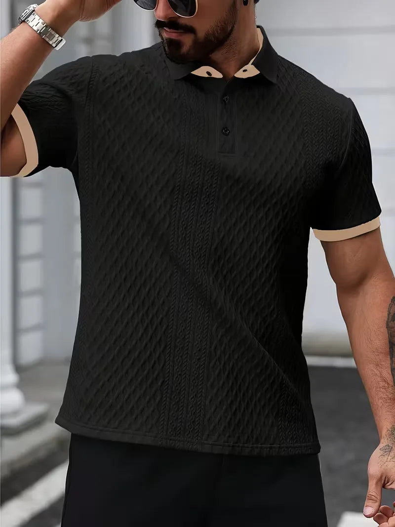 Mens V Neck Polo Jacquard Pattern