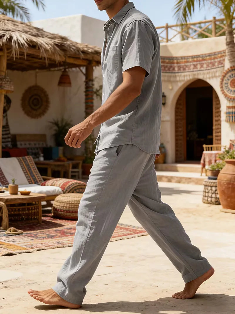 Mens Summer Linen Set Short Sleeve