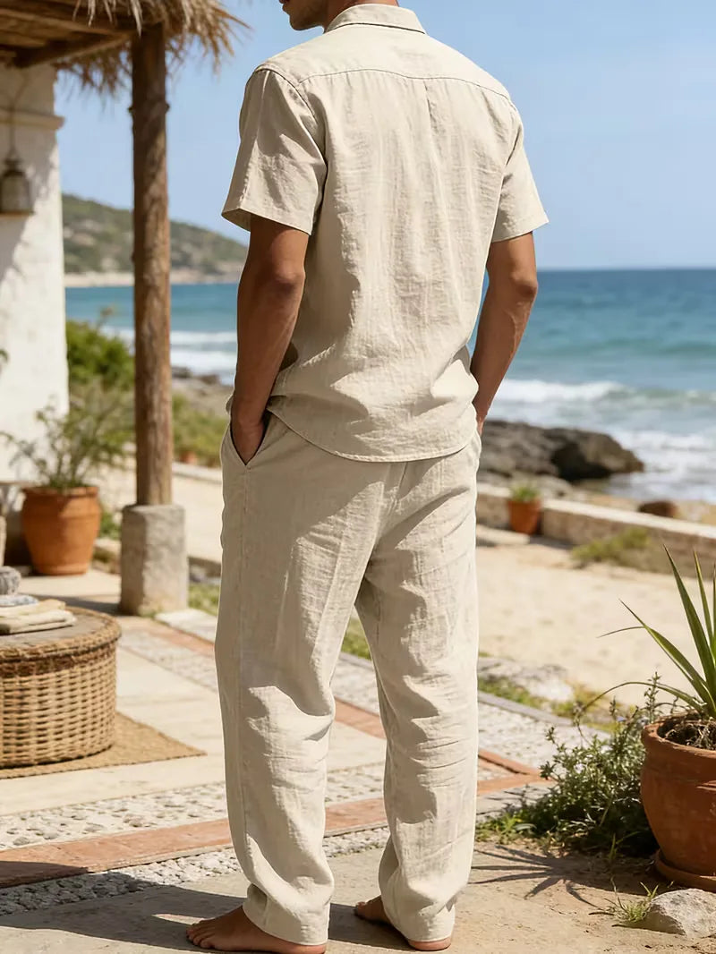 Mens Summer Linen Set Short Sleeve