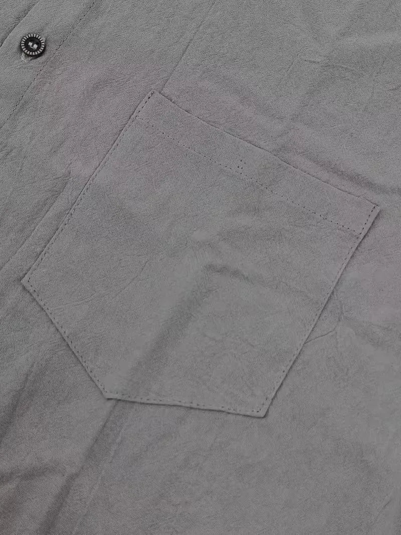 Mens Short Sleeve Linen Shirt Chest Pocket