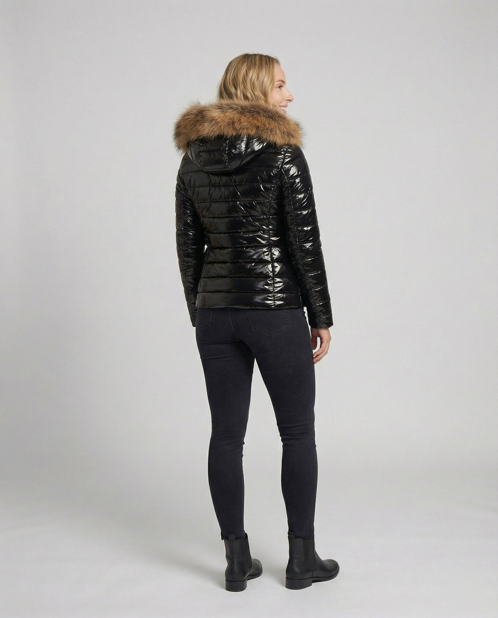 Women's Puffer Coat Fur Hood Padded Winter Warm Zip Up
