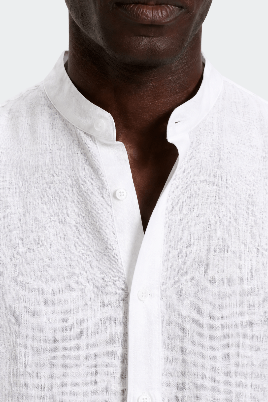 Mens Linen Shirt Band Collar Long Sleeve Relaxed Fit