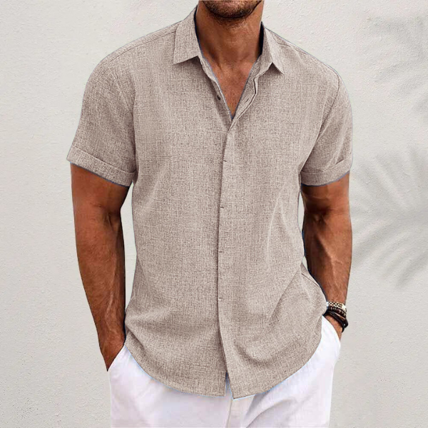 Mens Linen Shirt Short Sleeve Summer Five Color