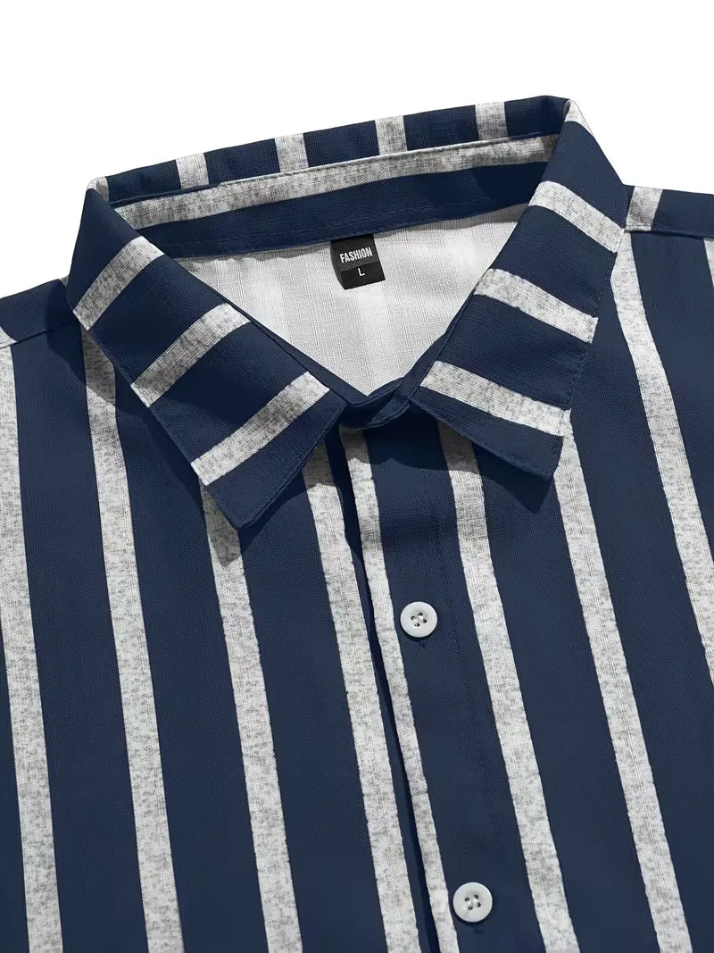Mens Short Sleeve V Neck Stripe Shirt
