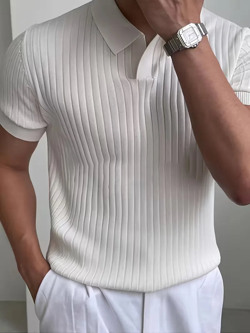 Mens V Neck Ribbed Texture Polo