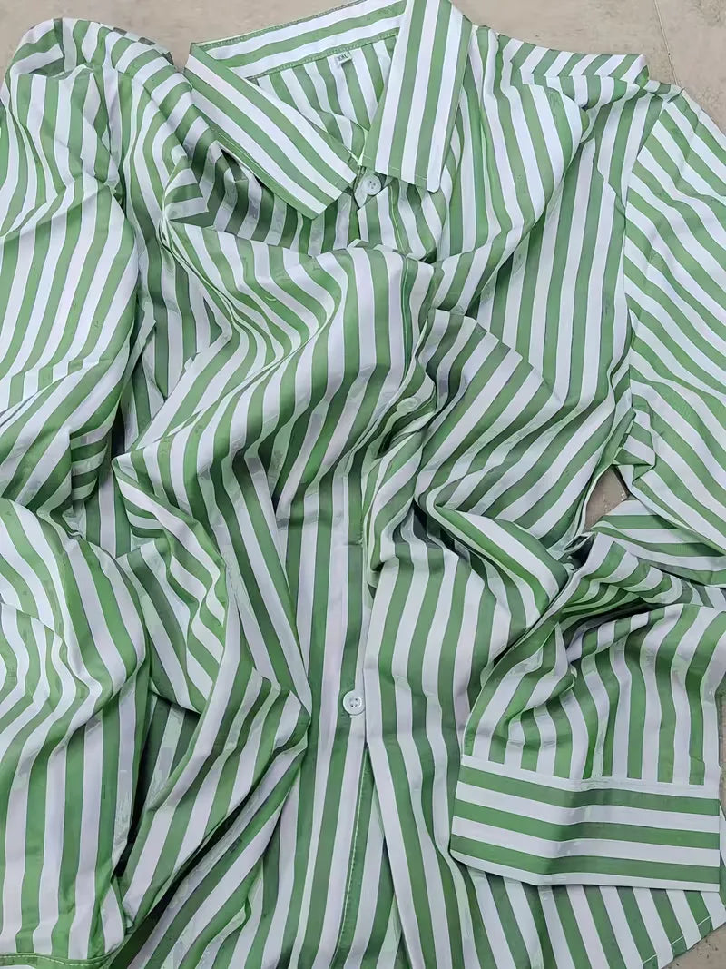 Mens Vertical Stripe Dress Shirt Mandarin Collar