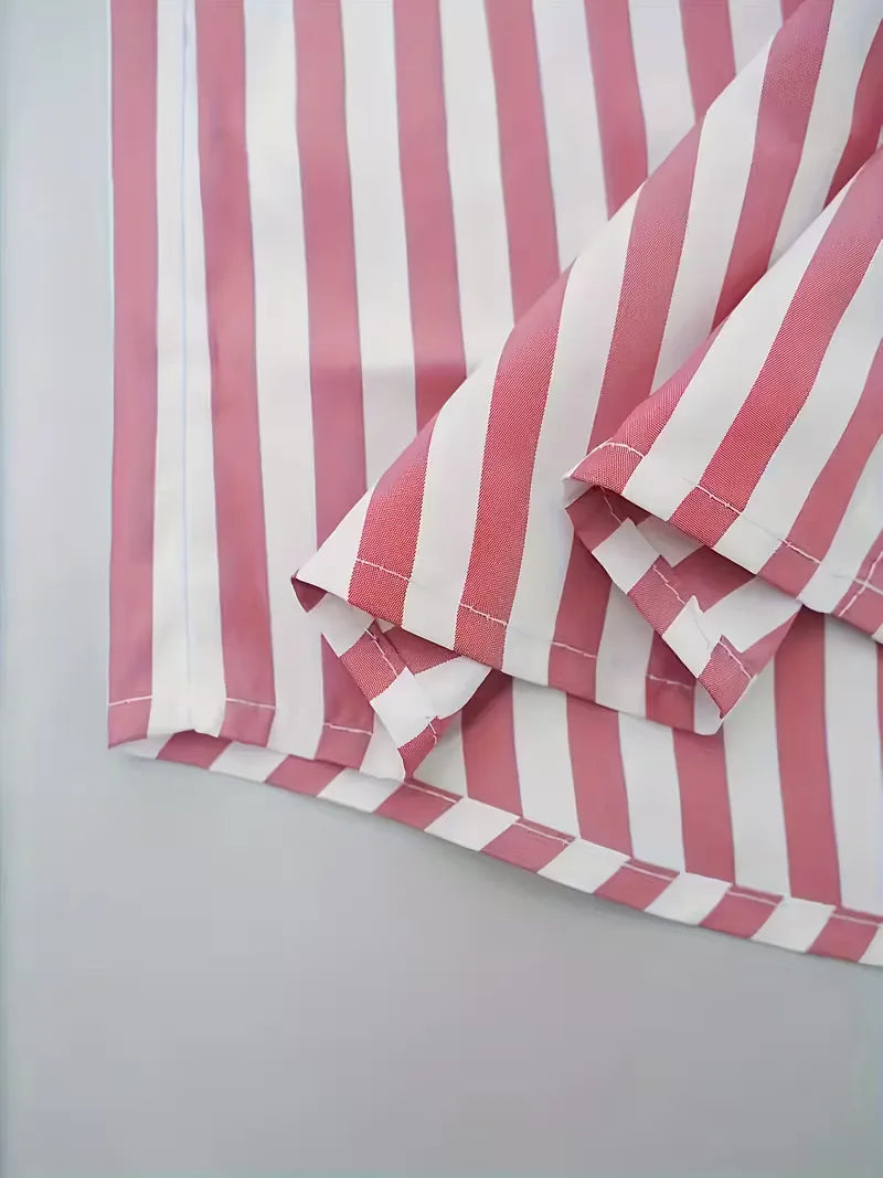 Mens Vertical Stripe Dress Shirt Mandarin Collar