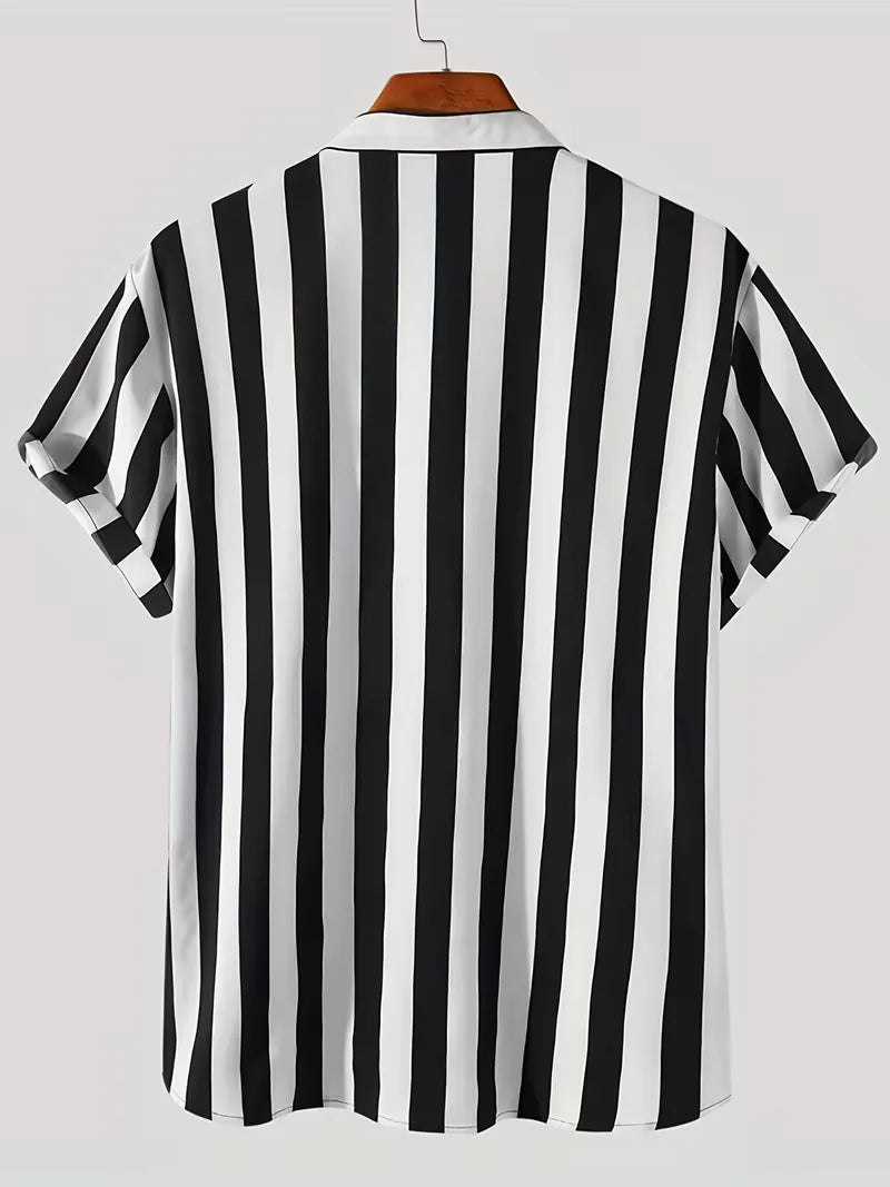 Mens Vertical Stripe Mandarin Collar Shirt