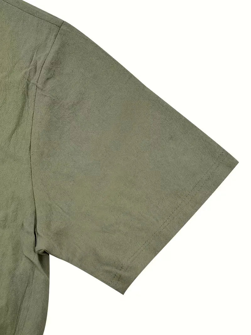 Mens Short Sleeve Linen Shirt Chest Pocket
