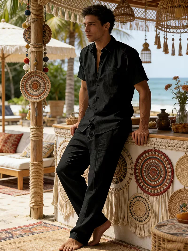 Mens Summer Linen Set Short Sleeve