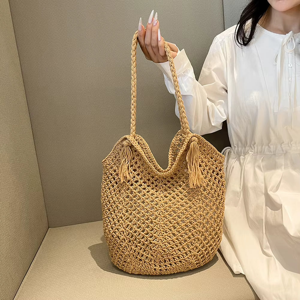 Womens Boho Shoulder Bag Woven Handles Two Color