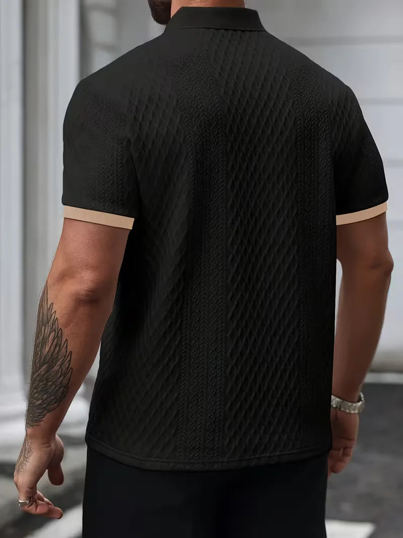 Mens V Neck Polo Jacquard Pattern
