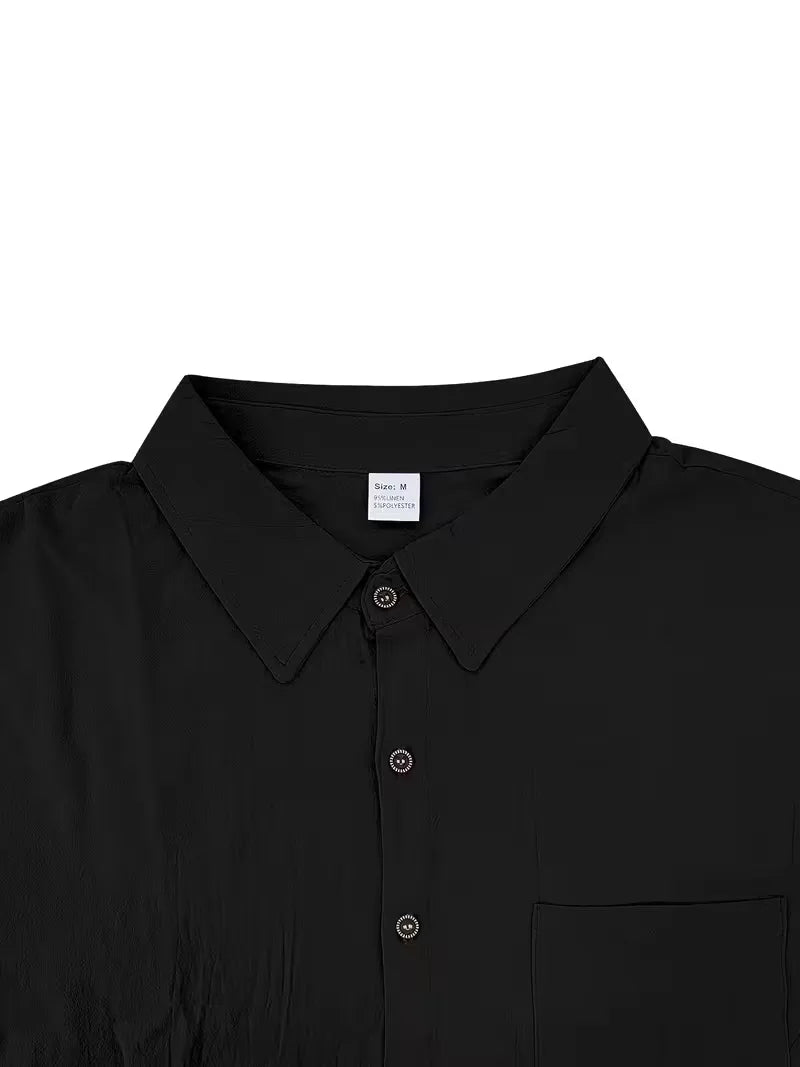 Mens Short Sleeve Linen Shirt Chest Pocket