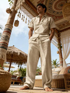 Mens Summer Linen Set Short Sleeve