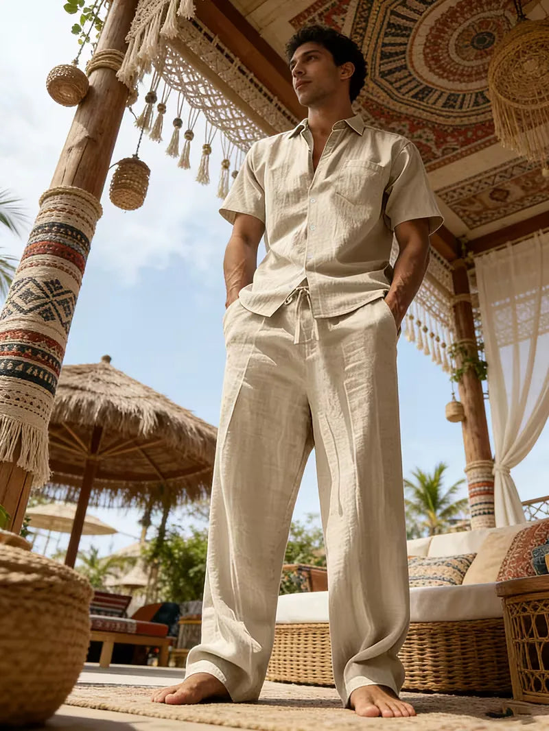 Mens Summer Linen Set Short Sleeve