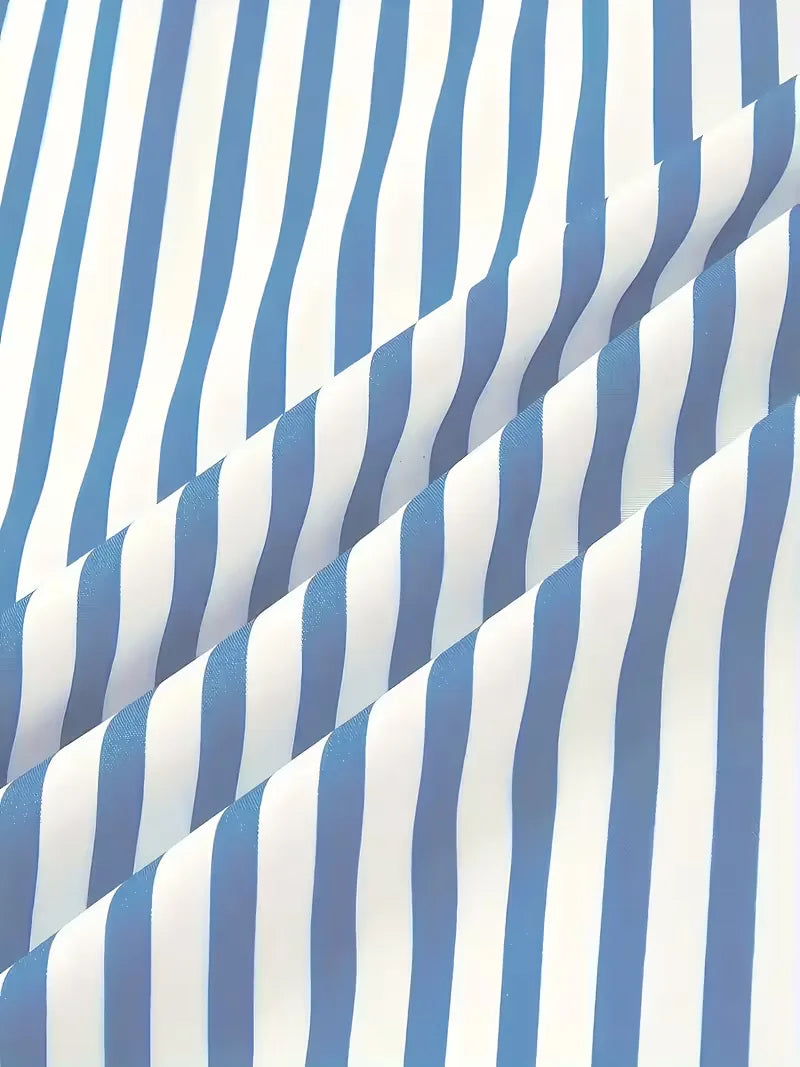 Mens Vertical Stripe Dress Shirt Mandarin Collar