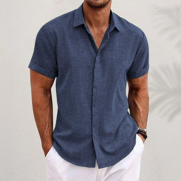 Mens Linen Shirt Short Sleeve Summer Five Color