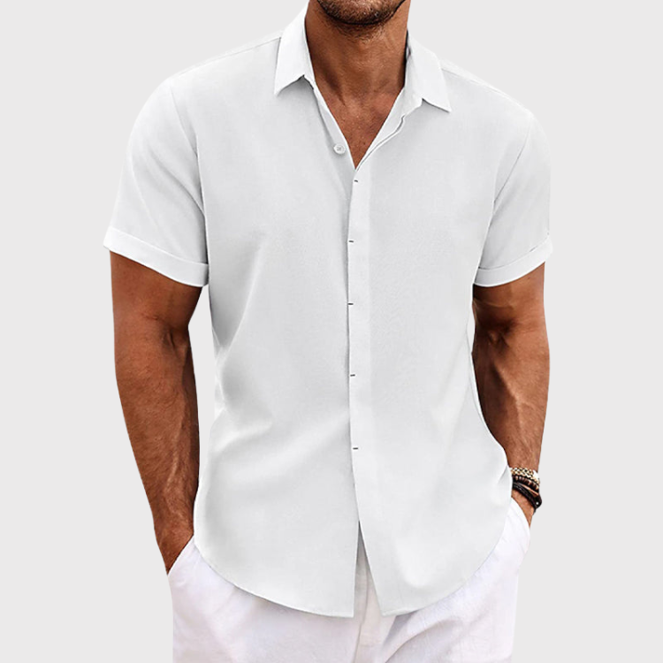 Mens Linen Shirt Short Sleeve Summer Five Color