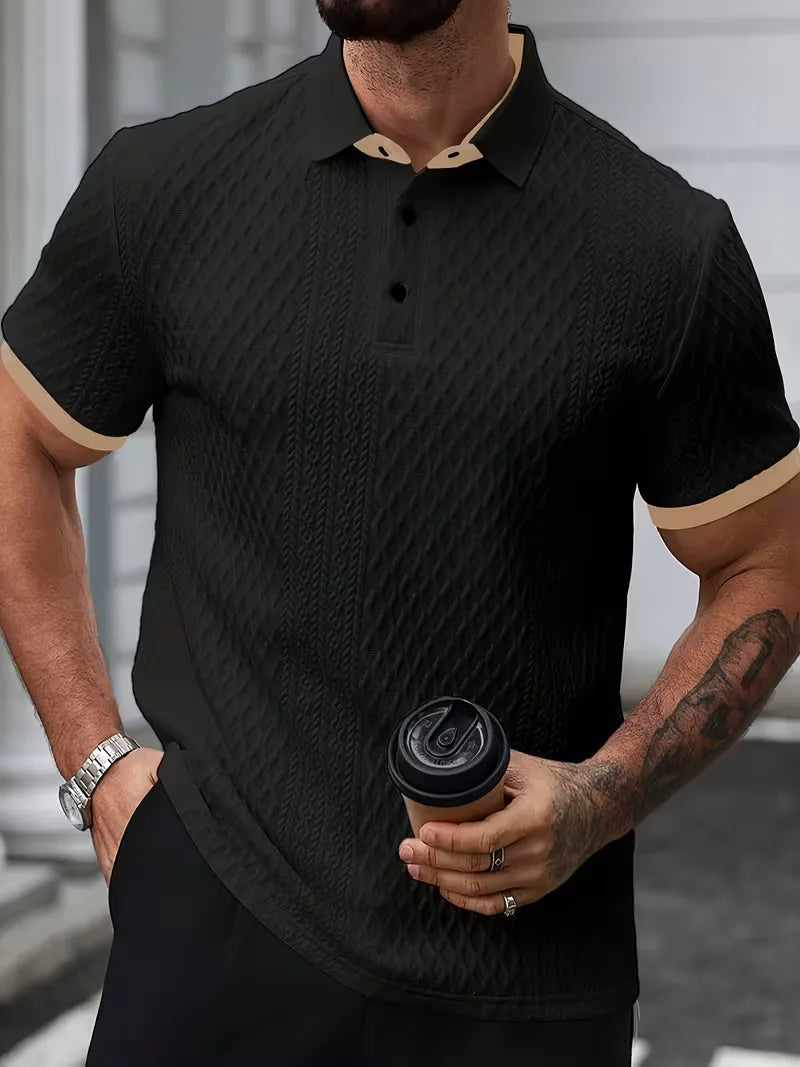 Mens V Neck Polo Jacquard Pattern