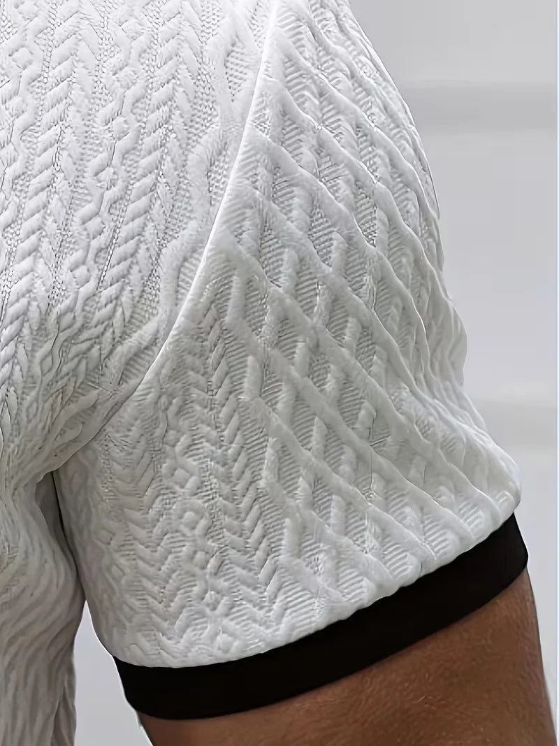 Mens V Neck Polo Jacquard Pattern