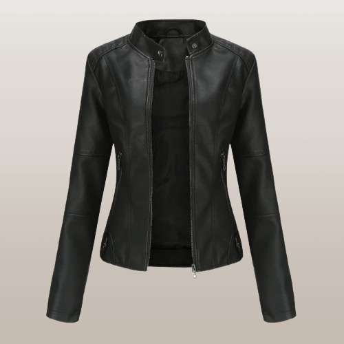 Women's Faux Leather Jacket Zip Up Tailored Fit Elegant