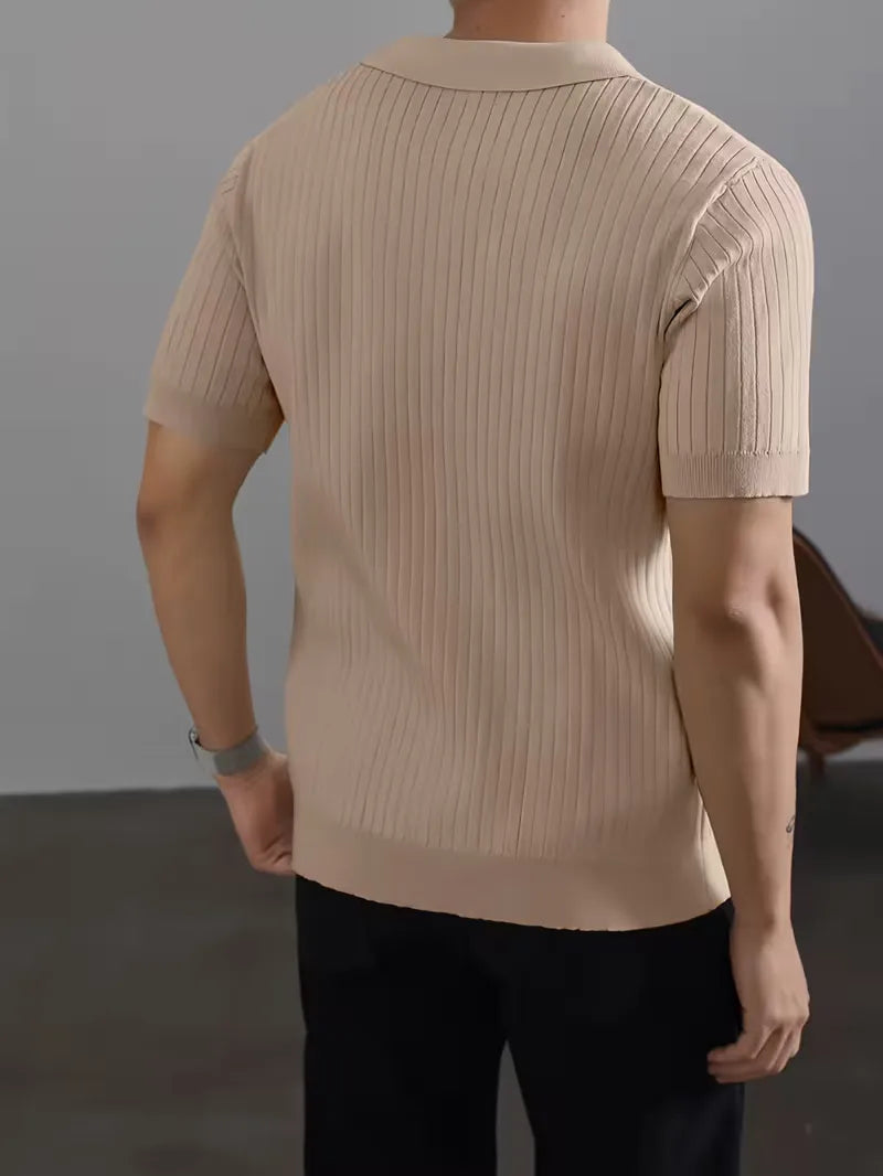 Mens V Neck Ribbed Texture Polo