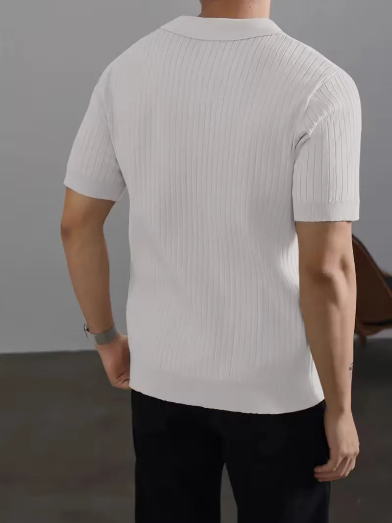 Mens V Neck Ribbed Texture Polo