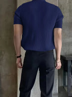 Mens V Neck Ribbed Texture Polo