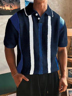 Mens Short Sleeve V Neck Striped Polo