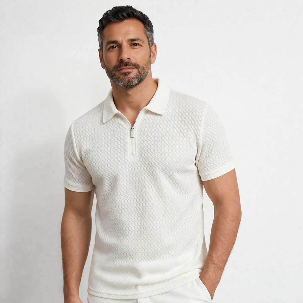 Mens Polo Zip Closure Short Sleeve Textured Five Color