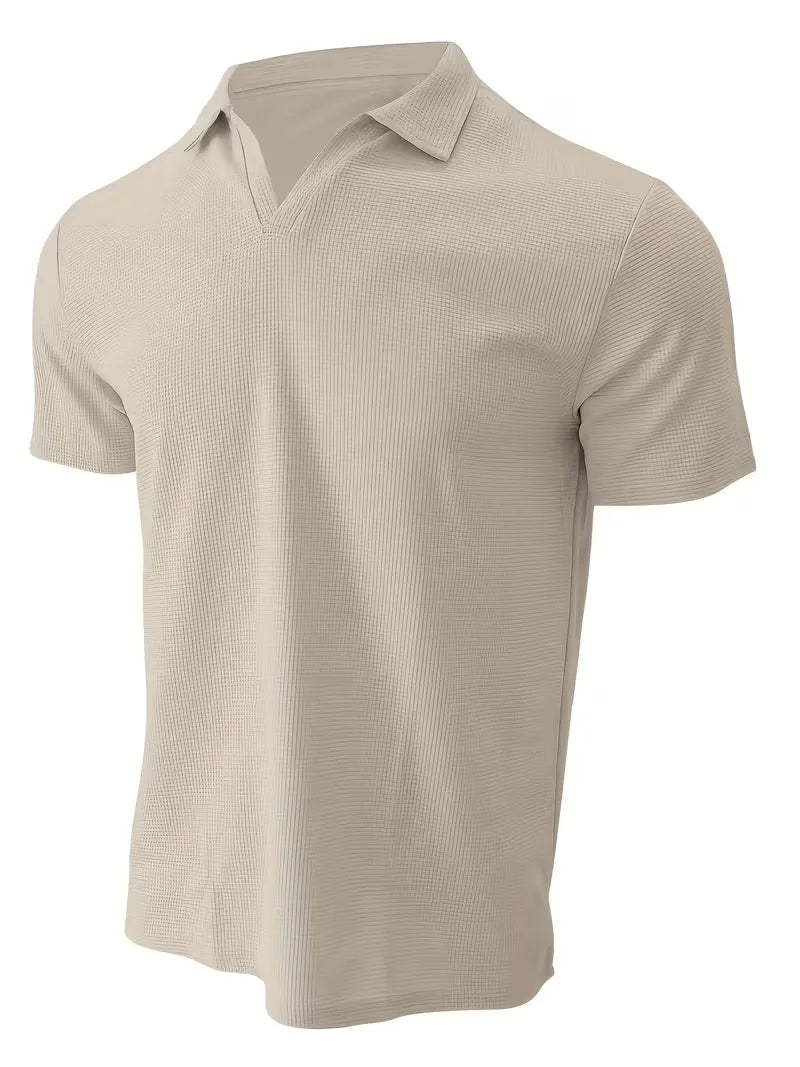 Mens Short Sleeve V Neck Waffle Polo