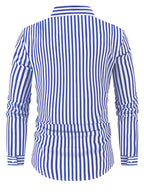 Mens Vertical Stripe Dress Shirt Mandarin Collar