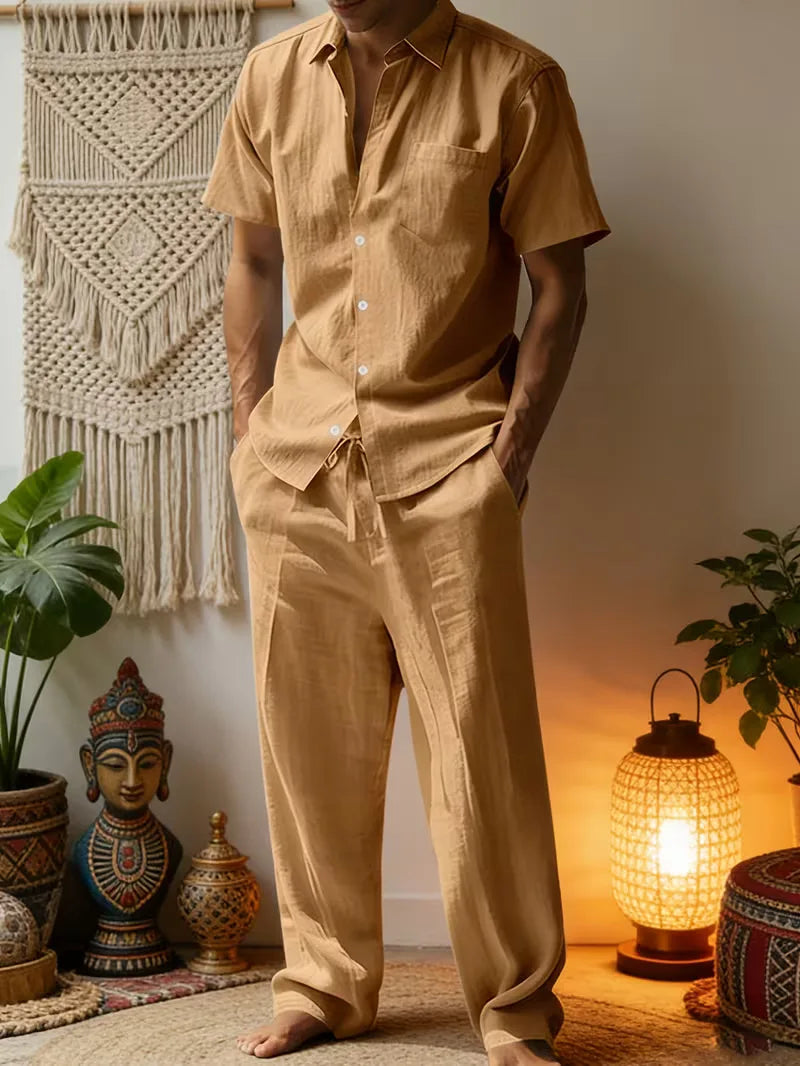Mens Summer Linen Set Short Sleeve