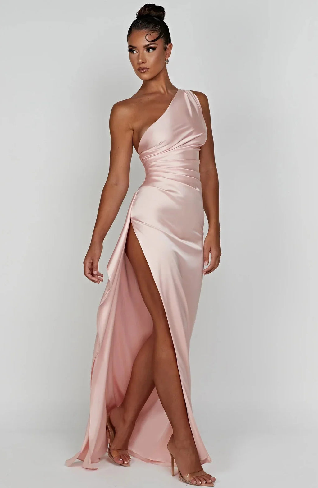 Womens One Shoulder Maxi Evening Dress Pleated Split